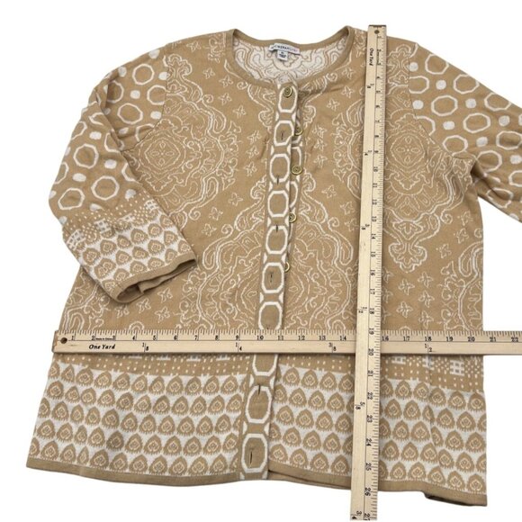 Isaac Mizrahi Live! Women's XL Beige & White Patterned Button Front Cardigan - Picture 3 of 5